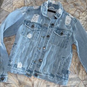White Fox Distressed Denim Jacket XS